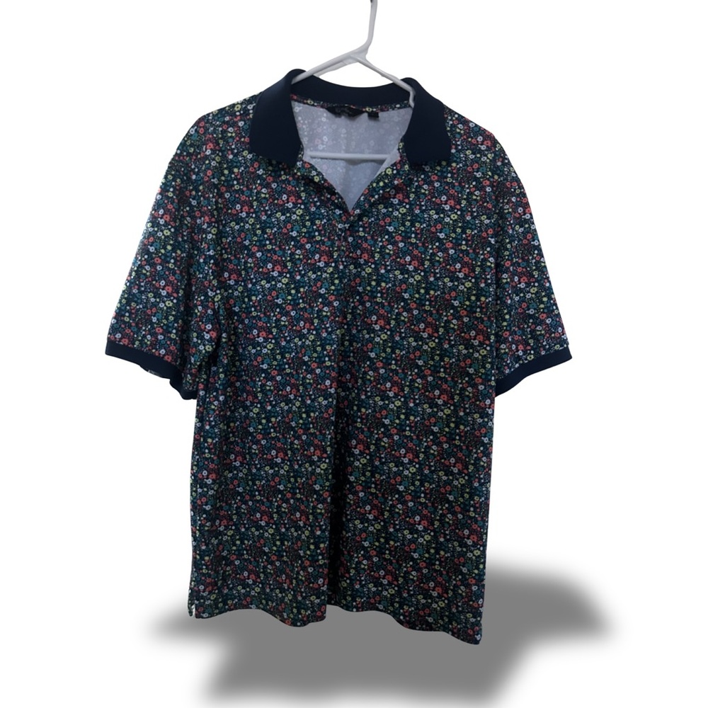 Navy Rainbow Floral Flowers Men's Polo Shirt